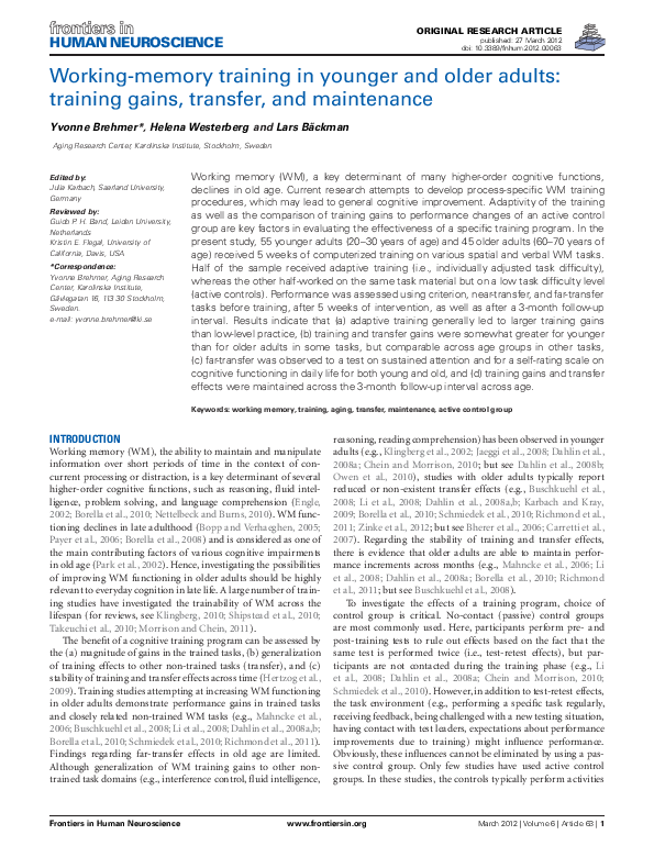 (PDF) Working-memory training in younger and older adults: training ...