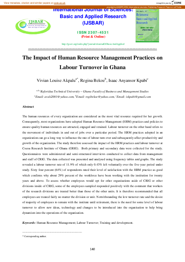 (PDF) The Impact of Human Resource Management Practices on Labour ...