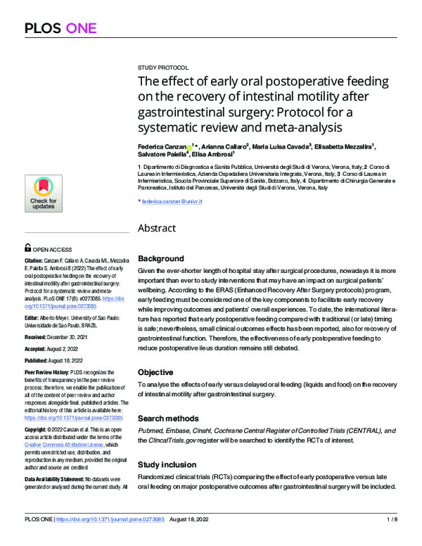 (PDF) The effect of early oral postoperative feeding on the recovery of ...