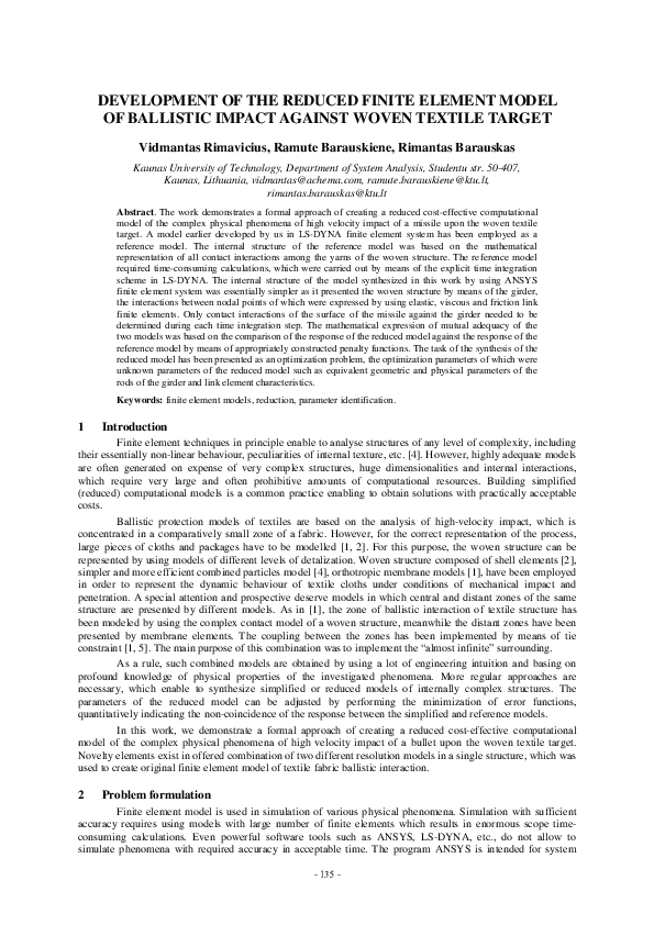 (PDF) Development of the Reduced Finite Element Model of Ballistic ...