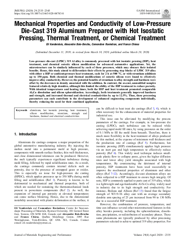 (PDF) Mechanical Properties and Conductivity of Low-Pressure Die-Cast ...