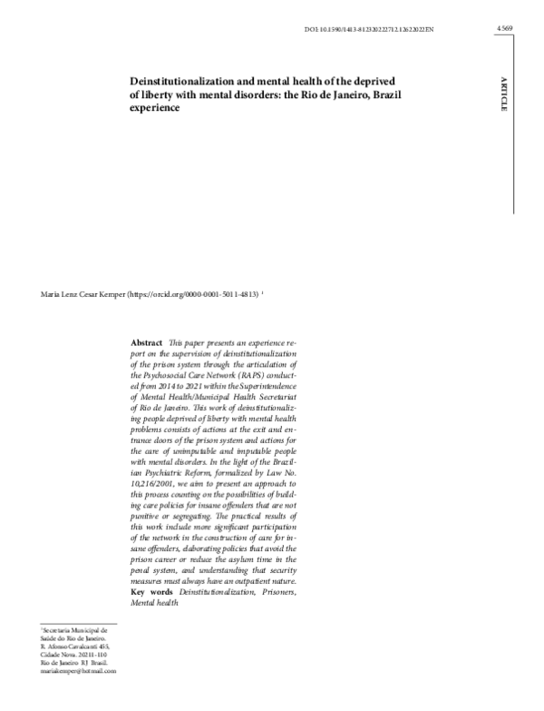 (PDF) Deinstitutionalization and mental health of the deprived of ...