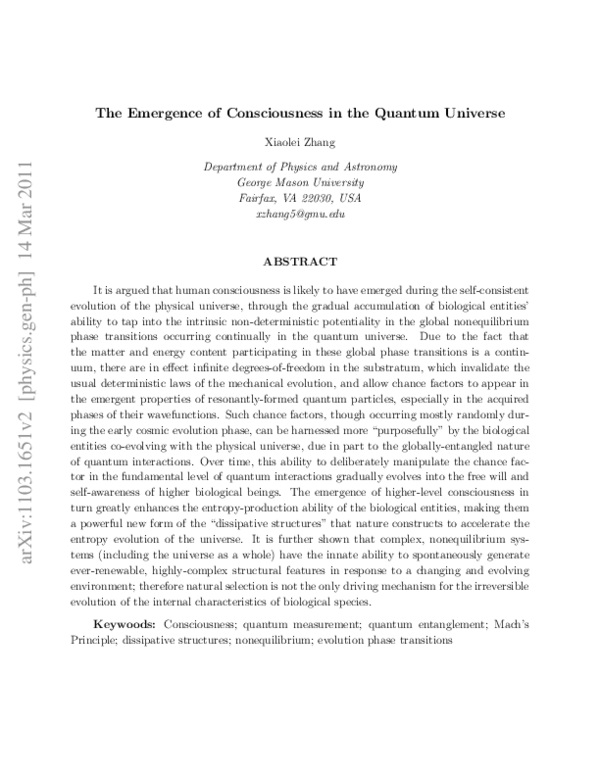 (PDF) The Emergence of Consciousness in the Quantum Universe