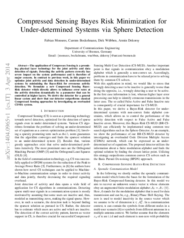 (PDF) Compressed Sensing Bayes Risk Minimization for Under-Determined ...