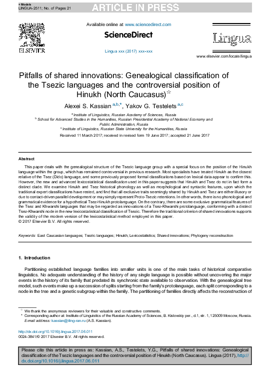 (PDF) Pitfalls of shared innovations: Genealogical classification of ...