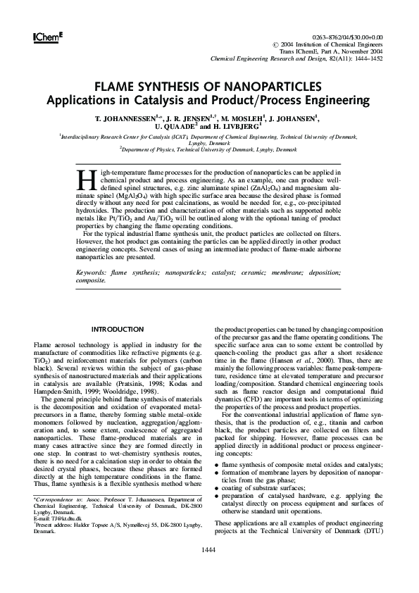 (PDF) Flame Synthesis of Nanoparticles
