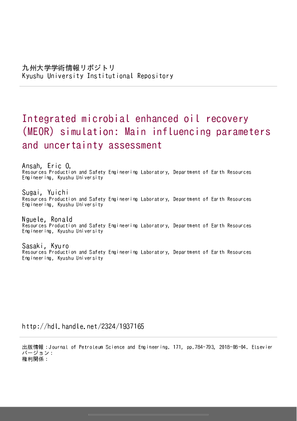 (PDF) Integrated microbial enhanced oil recovery (MEOR) simulation ...
