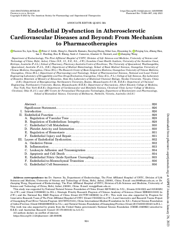(PDF) Endothelial Dysfunction in Atherosclerotic Cardiovascular ...