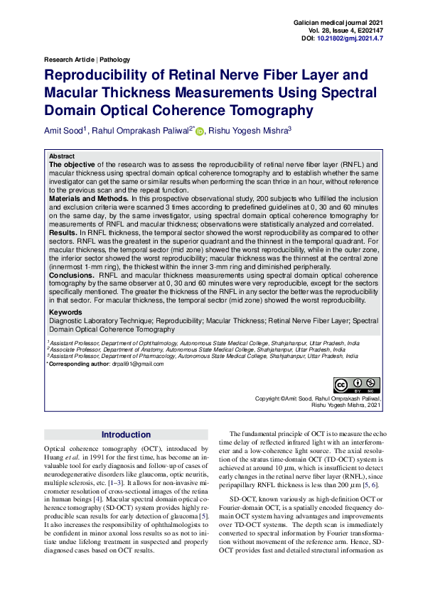(PDF) Reproducibility of Retinal Nerve Fiber Layer and Macular ...