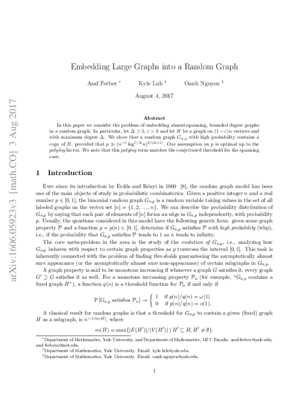 (PDF) Embedding large graphs into a random graph