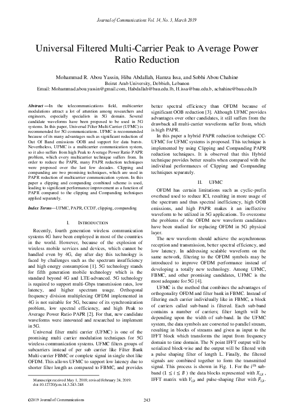 (PDF) Universal Filtered Multi-Carrier Peak to Average Power Ratio ...