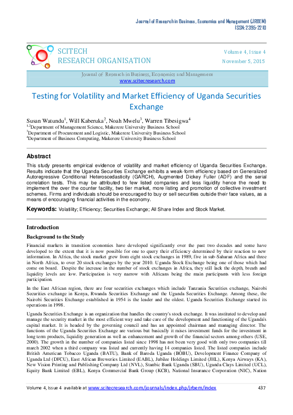 (PDF) Testing for Volatility and Market Efficiency of Uganda Securities ...