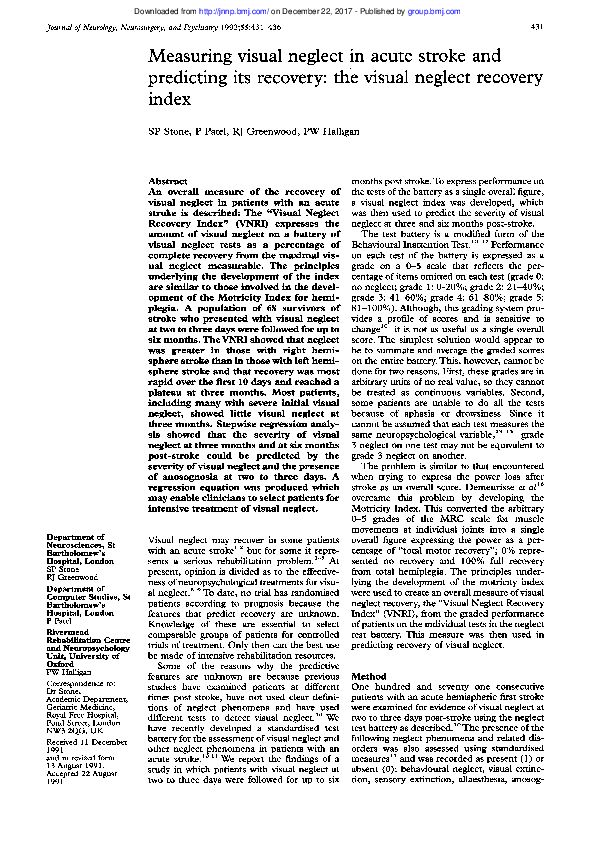 (PDF) Measuring visual neglect in acute stroke and predicting its ...
