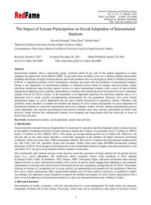 (PDF) The Impact of Leisure Participation on Social Adaptation of ...