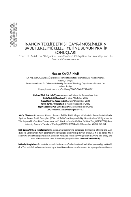 (PDF) İNANCIN TEKLİFE ETKİSİ: GAYR-İ MÜSLİMLERİN İBADETLERLE ...