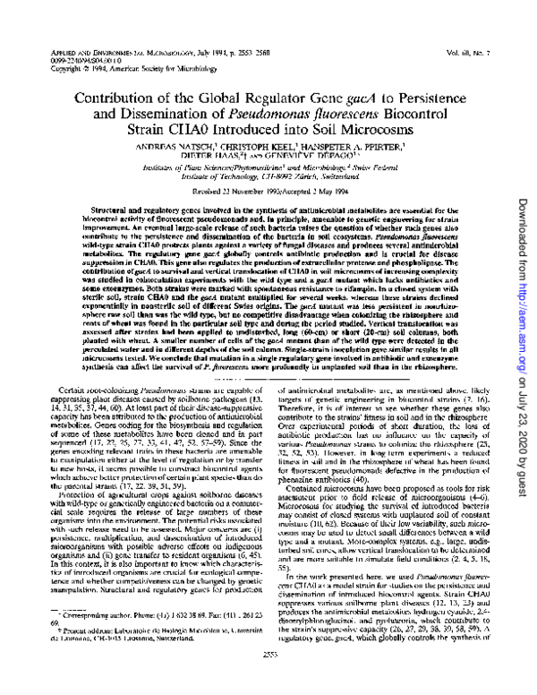 (PDF) Contribution of the Global Regulator Gene gacA to Persistence and ...