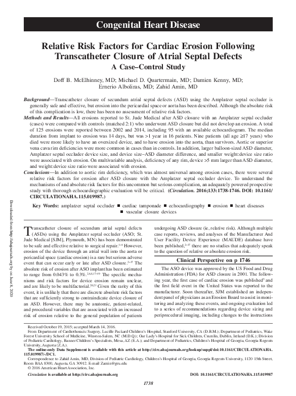 (PDF) Relative Risk Factors for Cardiac Erosion Following Transcatheter ...