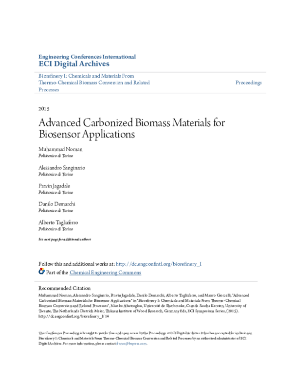 (PDF) Advanced Carbonized Biomass Materials for Biosensor Applications