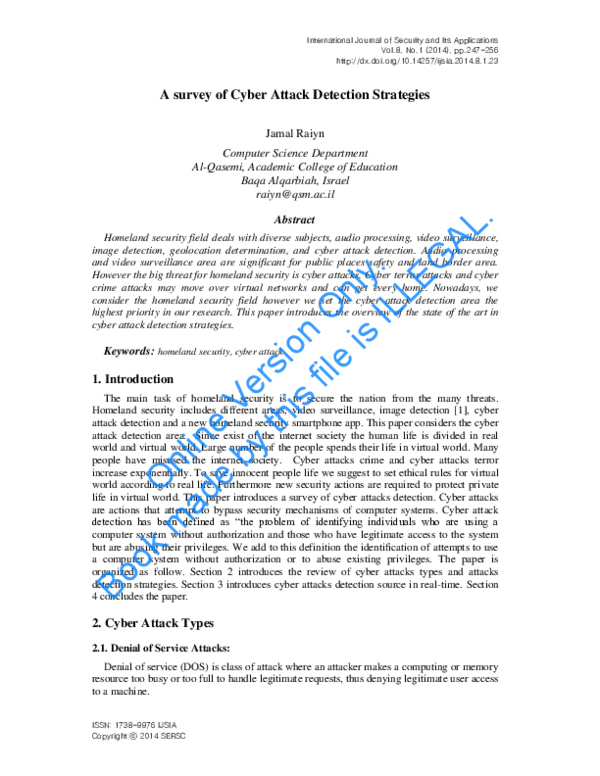 (PDF) A survey of Cyber Attack Detection Strategies