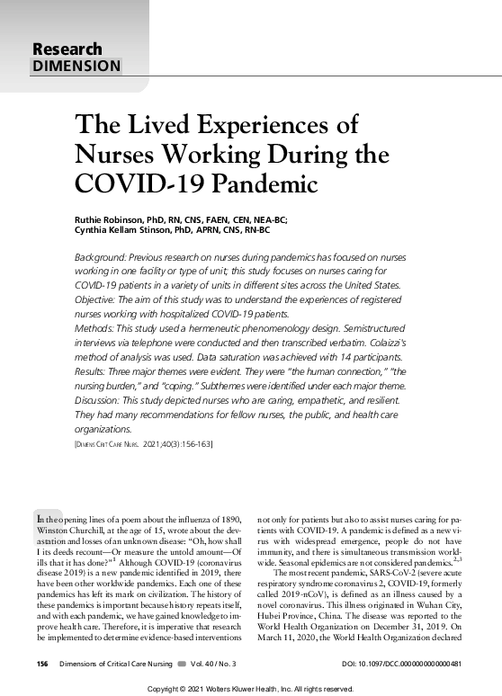 (PDF) The Lived Experiences of Nurses Working During the COVID-19 Pandemic