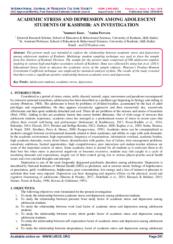 (PDF) ACADEMIC STRESS AND DEPRESSION AMONG ADOLESCENT STUDENTS OF ...