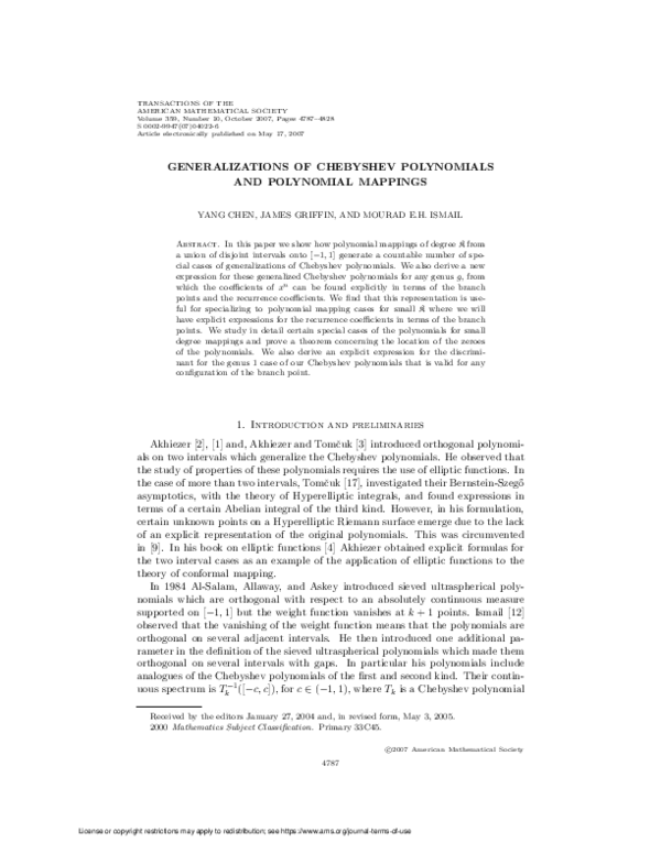 Pdf Generalizations Of Chebyshev Polynomials And Polynomial Mappings