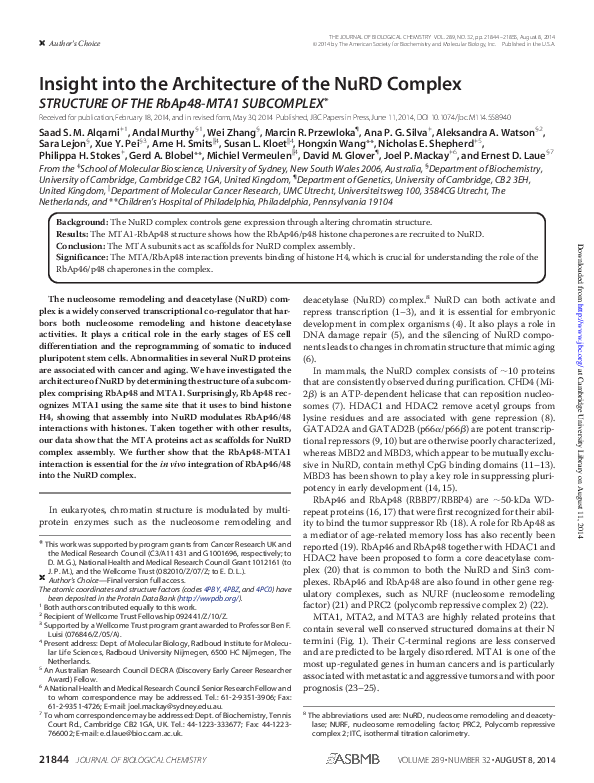 (PDF) Insight into the Architecture of the NuRD Complex