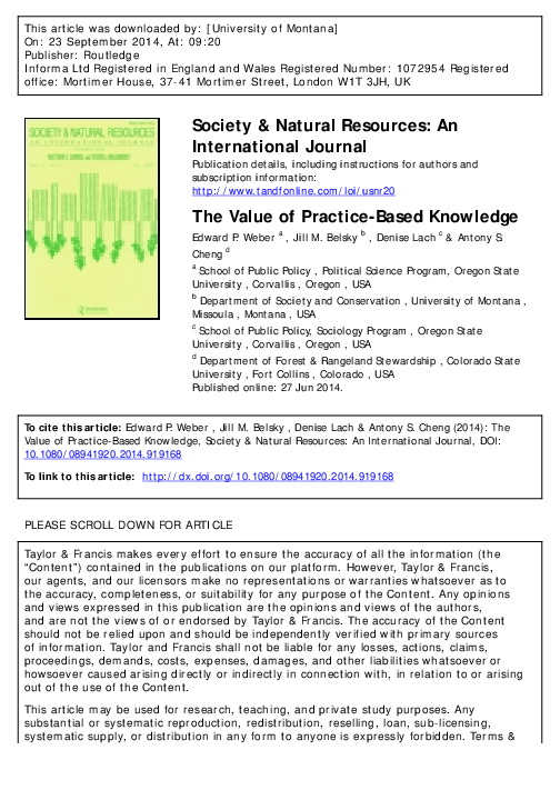 (PDF) The Value of Practice-Based Knowledge