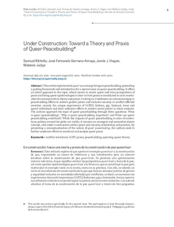 (PDF) Under Construction: Toward a Theory and Praxis of Queer Peacebuilding