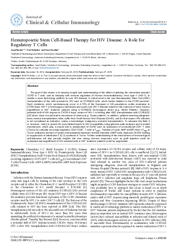 (PDF) Hematopoietic Stem Cell-Based Therapy for HIV Disease: A Role for ...