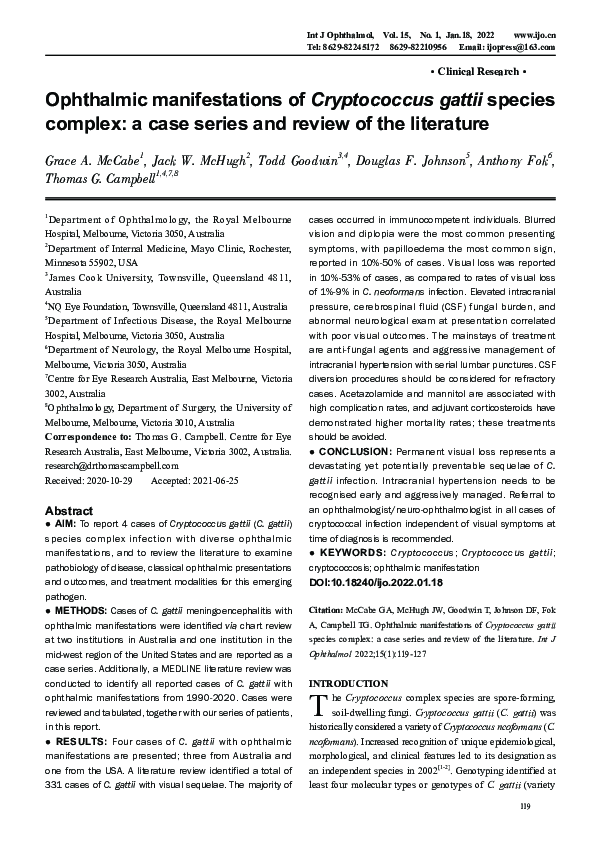 (PDF) Ophthalmic manifestations of Cryptococcus gattii species complex ...