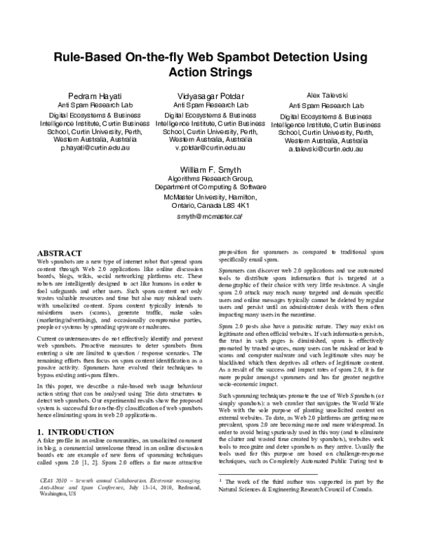 (PDF) Rule-based on-the-fly web spambot detection using action strings