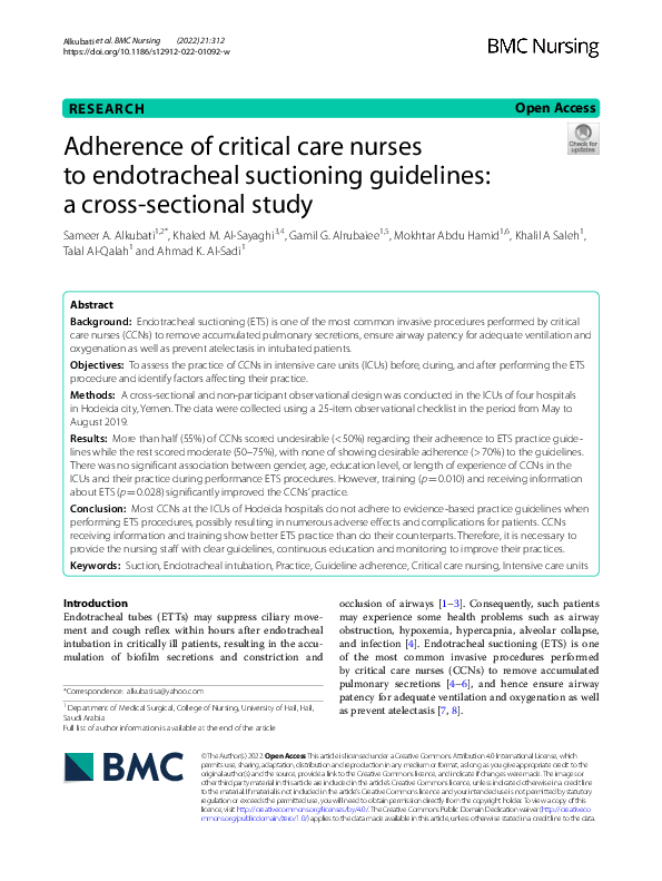(PDF) Adherence of critical care nurses to endotracheal suctioning ...