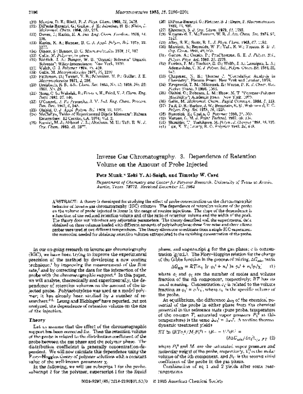 (PDF) Inverse gas chromatography. 3. Dependence of retention volume on ...