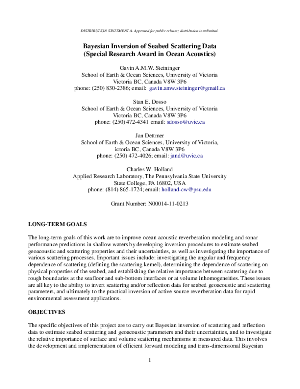 (PDF) Bayesian inversion of seabed scattering data