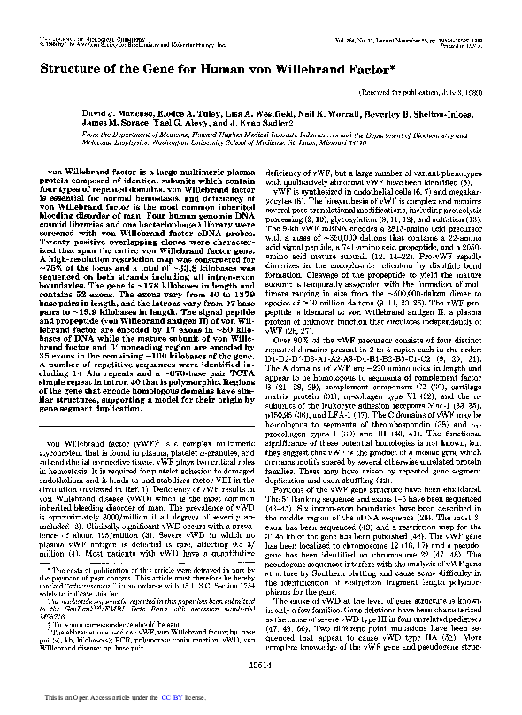(PDF) Structure of the gene for human von Willebrand factor