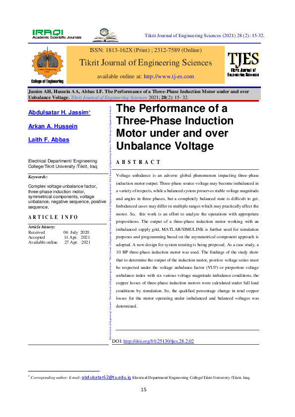 (PDF) The Performance of a Three-Phase Induction Motor under and over ...