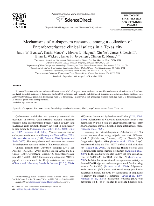 (PDF) Mechanisms of carbapenem resistance among a collection of ...