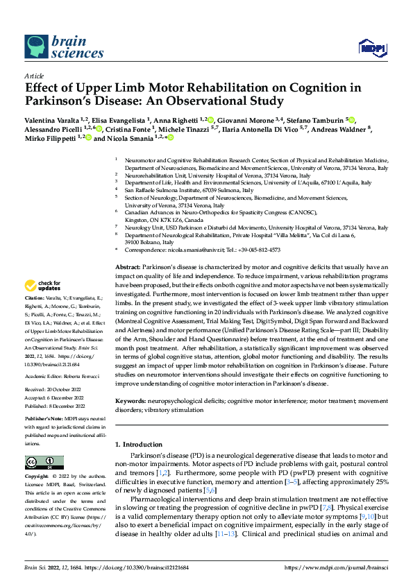 (PDF) Effect of Upper Limb Motor Rehabilitation on Cognition in ...