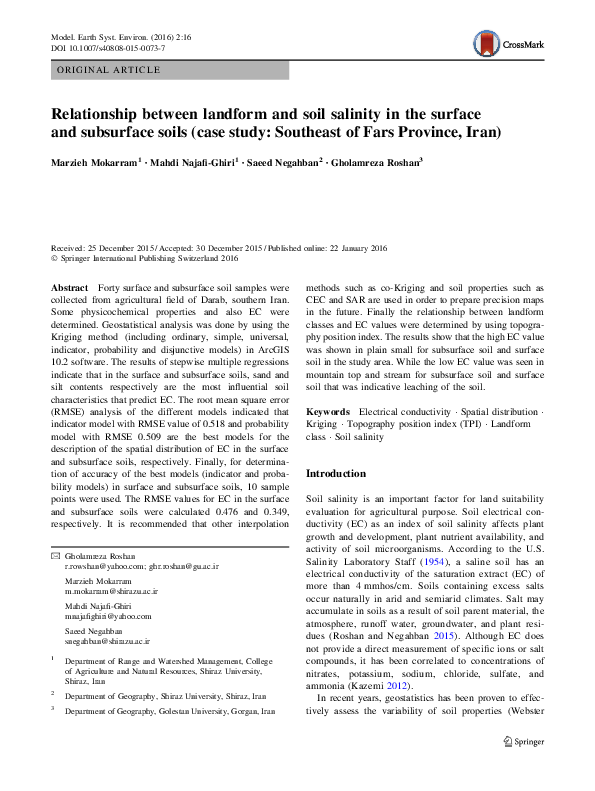 (PDF) Relationship between landform and soil salinity in the surface ...