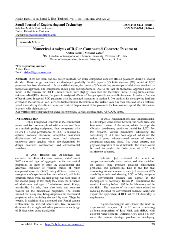(PDF) Numerical Analysis of Roller Compacted Concrete Pavement