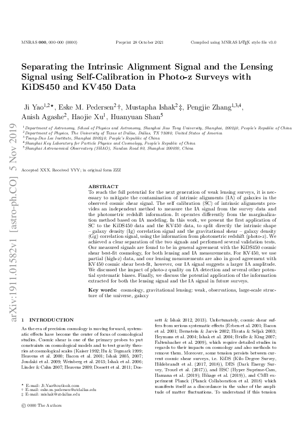 (PDF) Separating the intrinsic alignment signal and the lensing signal ...