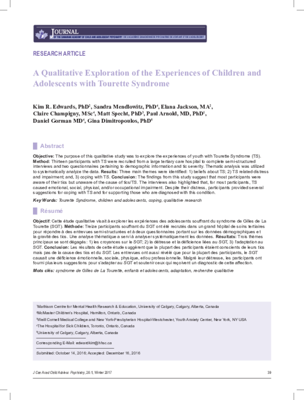 (PDF) A Qualitative Exploration of the Experiences of Children and ...