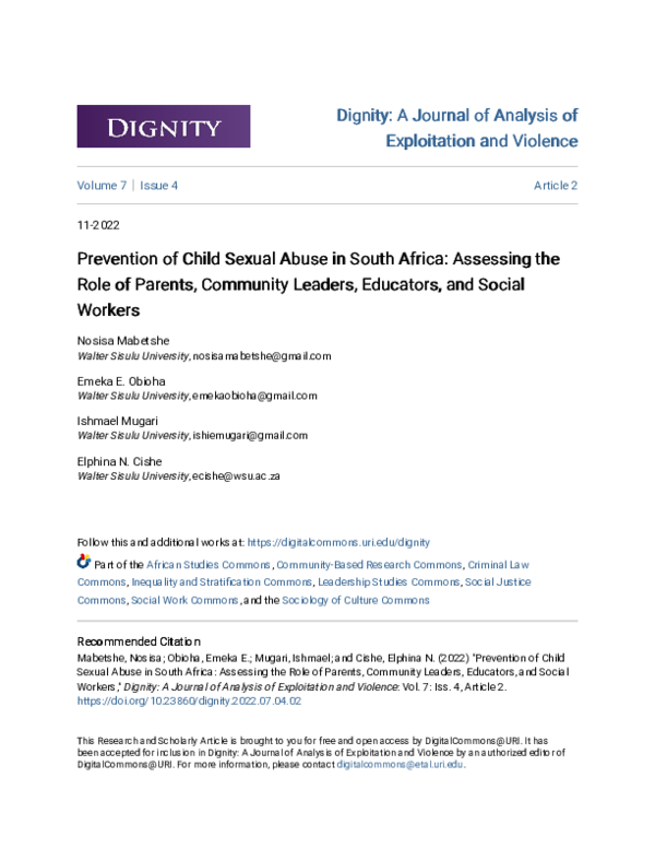 (PDF) Prevention of Child Sexual Abuse in South Africa: Assessing the ...