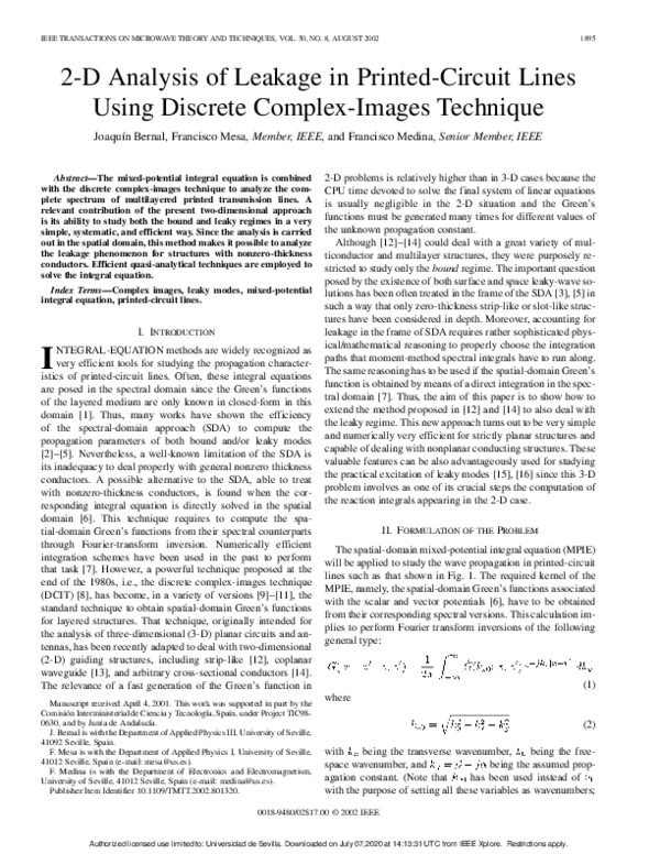 (PDF) 2-D analysis of leakage in printed-circuit lines using discrete ...