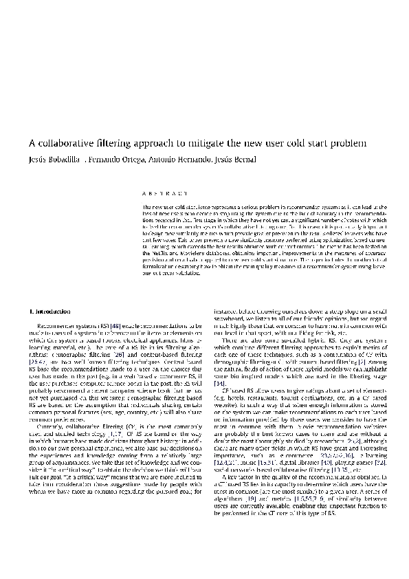 (PDF) A collaborative filtering approach to mitigate the new user cold ...