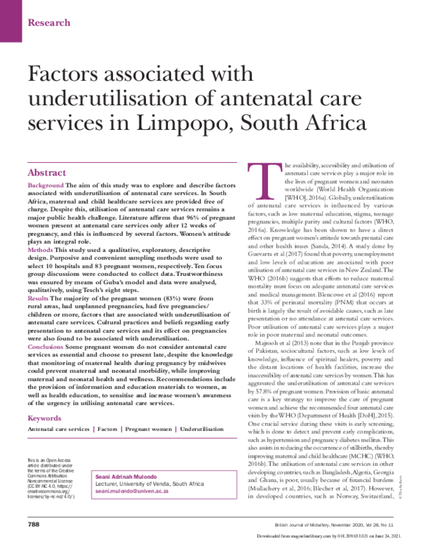 (PDF) Factors associated with underutilisation of antenatal care ...