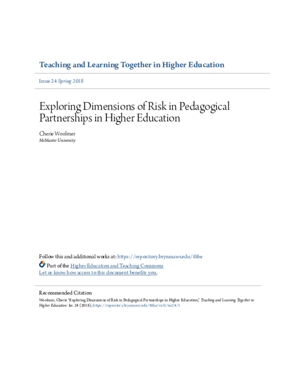 (PDF) Exploring Dimensions of Risk in Pedagogical Partnerships in ...