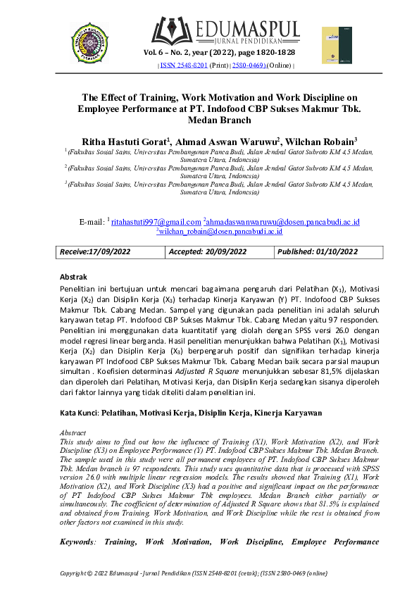 (PDF) The Effect of Training, Work Motivation and Work Discipline on ...