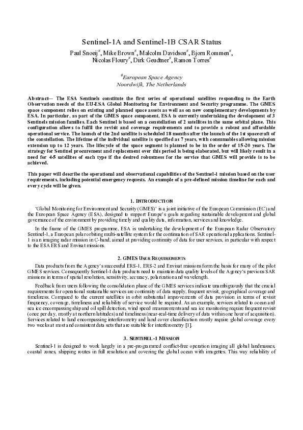(PDF) Sentinel-1A and Sentinel-1B CSAR status